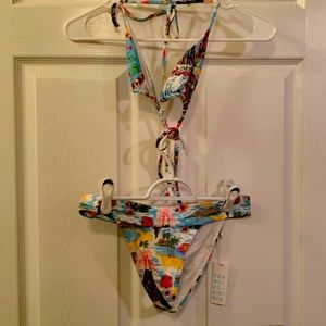 Frankie’s bikinis large tropical print bikini NWT